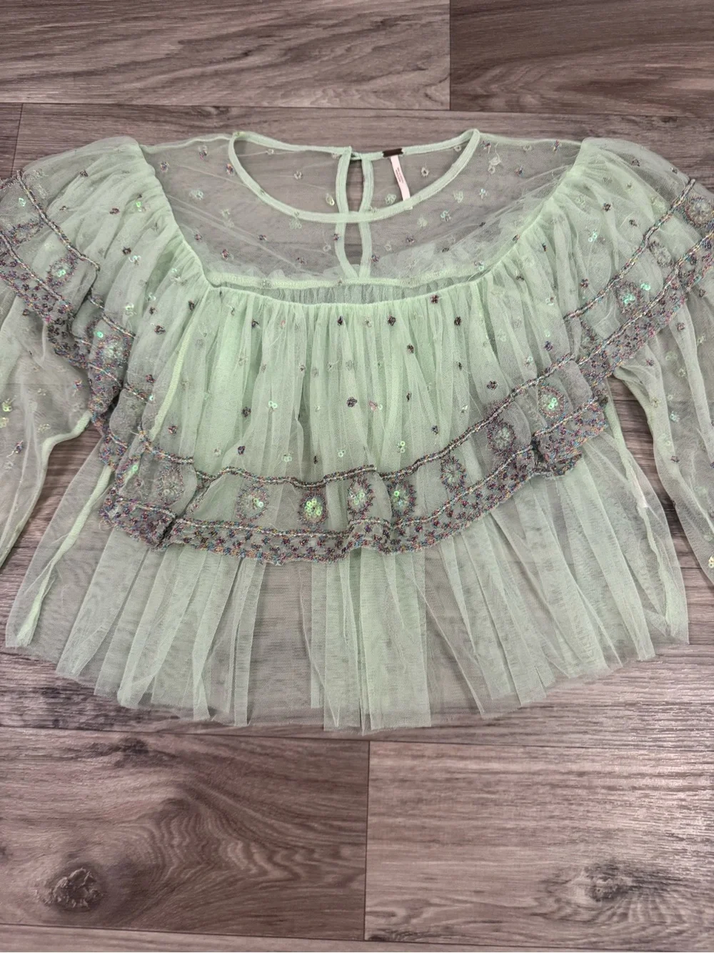 Free People Disco Ball Embellished Sequined Long Sleeve Top Blouse Size Small